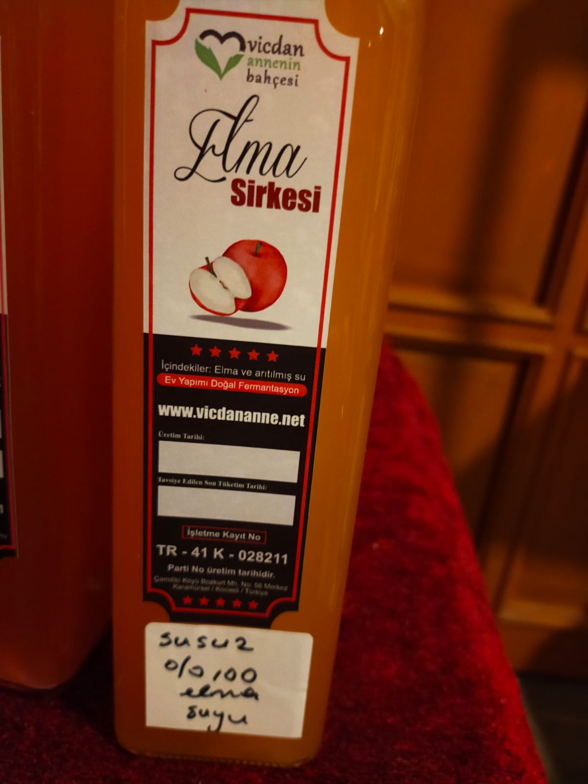 Susuz Elma Sirkesi - 0.5 LT Cam Şişede